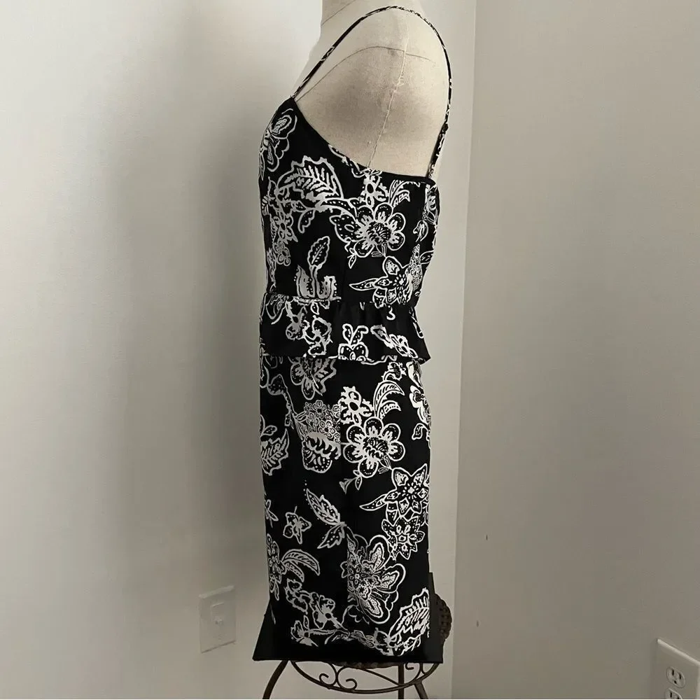 American Eagle Black & White Floral Peplum Dress Size 4 - Picture 5 of 15